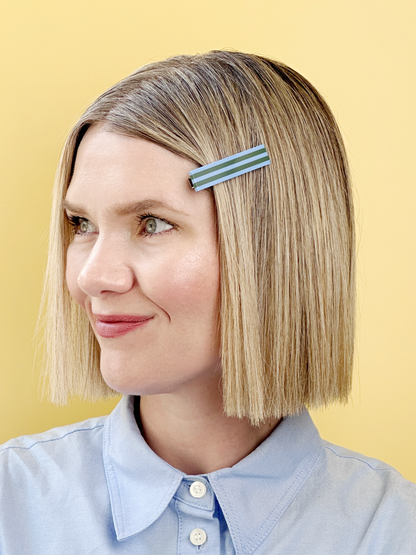 Combinist Goods - Striped Hair Clip | Large: Cornflower Blue | Green