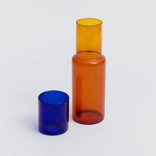 Block Design - Duo Tone Glass Carafe: Amber/Cobalt - PMA Store at the Portland Museum of Art, Maine