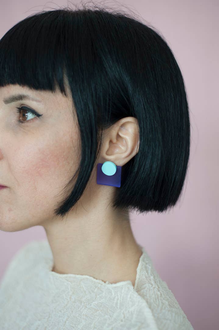 Pamela Coromoto - Glare Mini Earrings - Spring/Summer : Oxford Blue/ Pink