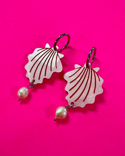 Pink Shell with Pearl Earrings