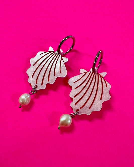Pink Shell with Pearl Earrings - PMA Store at the Portland Museum of Art, Maine