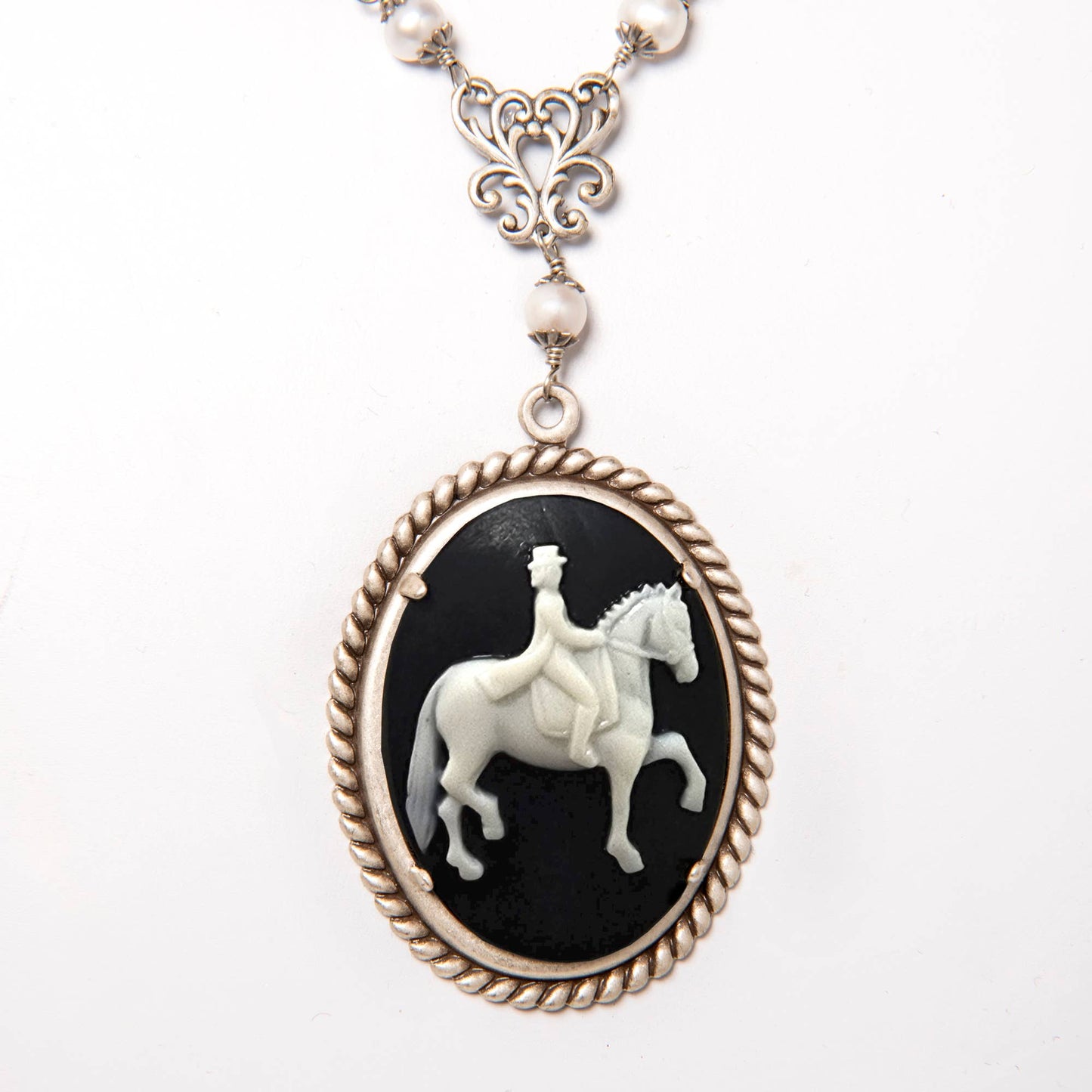 NoMonet - Dedicated Equestrian: Elegant Dressage Cameo Necklace: Antique Golden Brass - PMA Store at the Portland Museum of Art, Maine