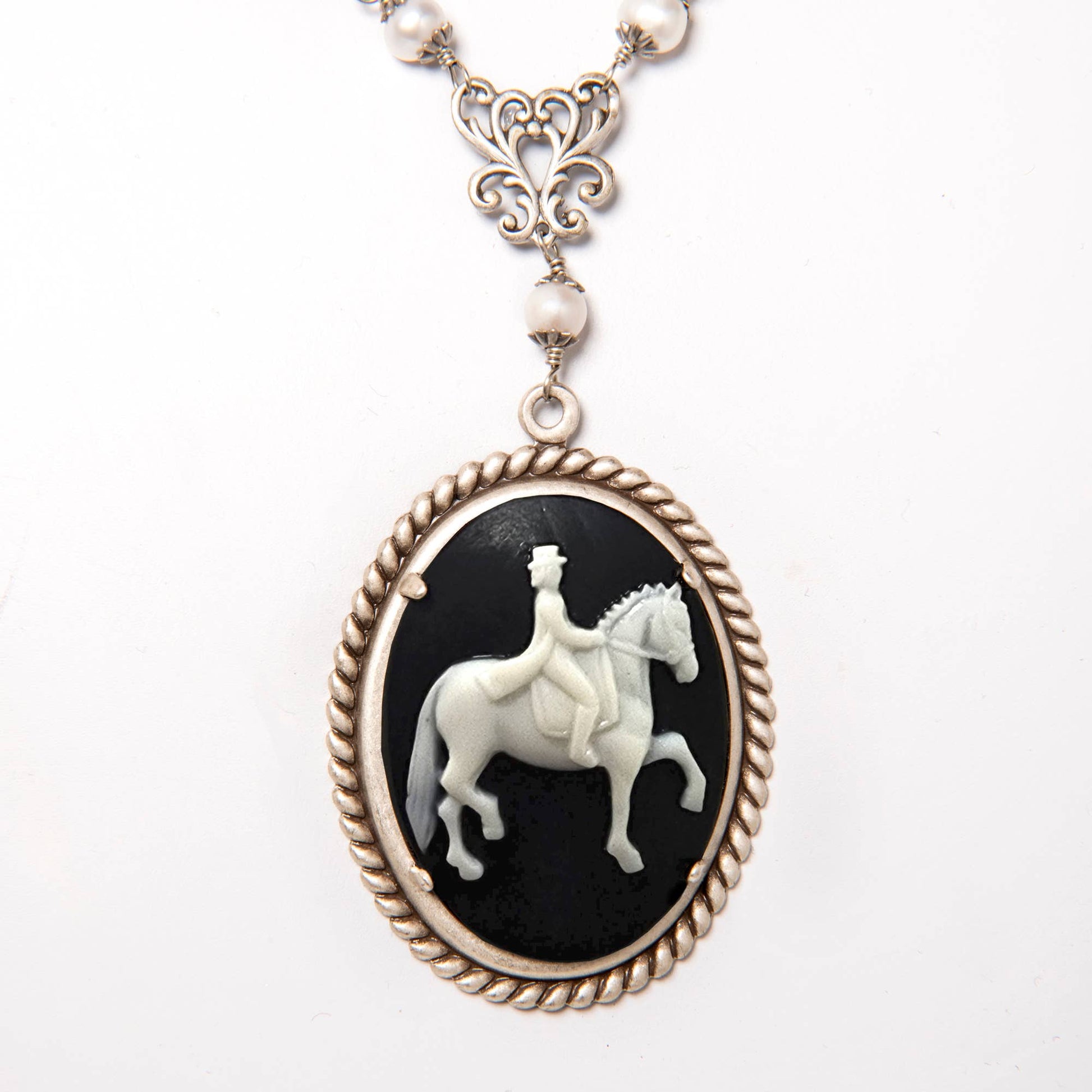NoMonet - Dedicated Equestrian: Elegant Dressage Cameo Necklace: Antique Golden Brass - PMA Store at the Portland Museum of Art, Maine