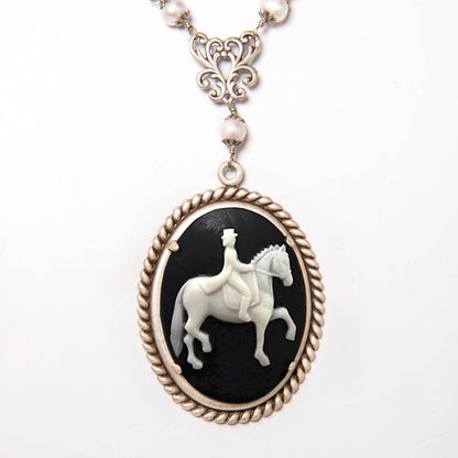 NoMonet - Dedicated Equestrian: Elegant Dressage Cameo Necklace: Antique Golden Brass - PMA Store at the Portland Museum of Art, Maine