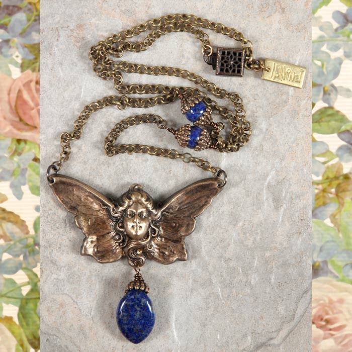 NoMonet - Vintage Brass Necklace - Butterfly Angel with Lapis - PMA Store at the Portland Museum of Art, Maine