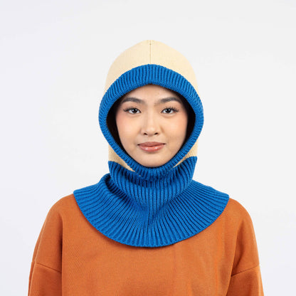 VERLOOP | knits - Colorblock Knit Hood: Cobalt Sand - PMA Store at the Portland Museum of Art, Maine