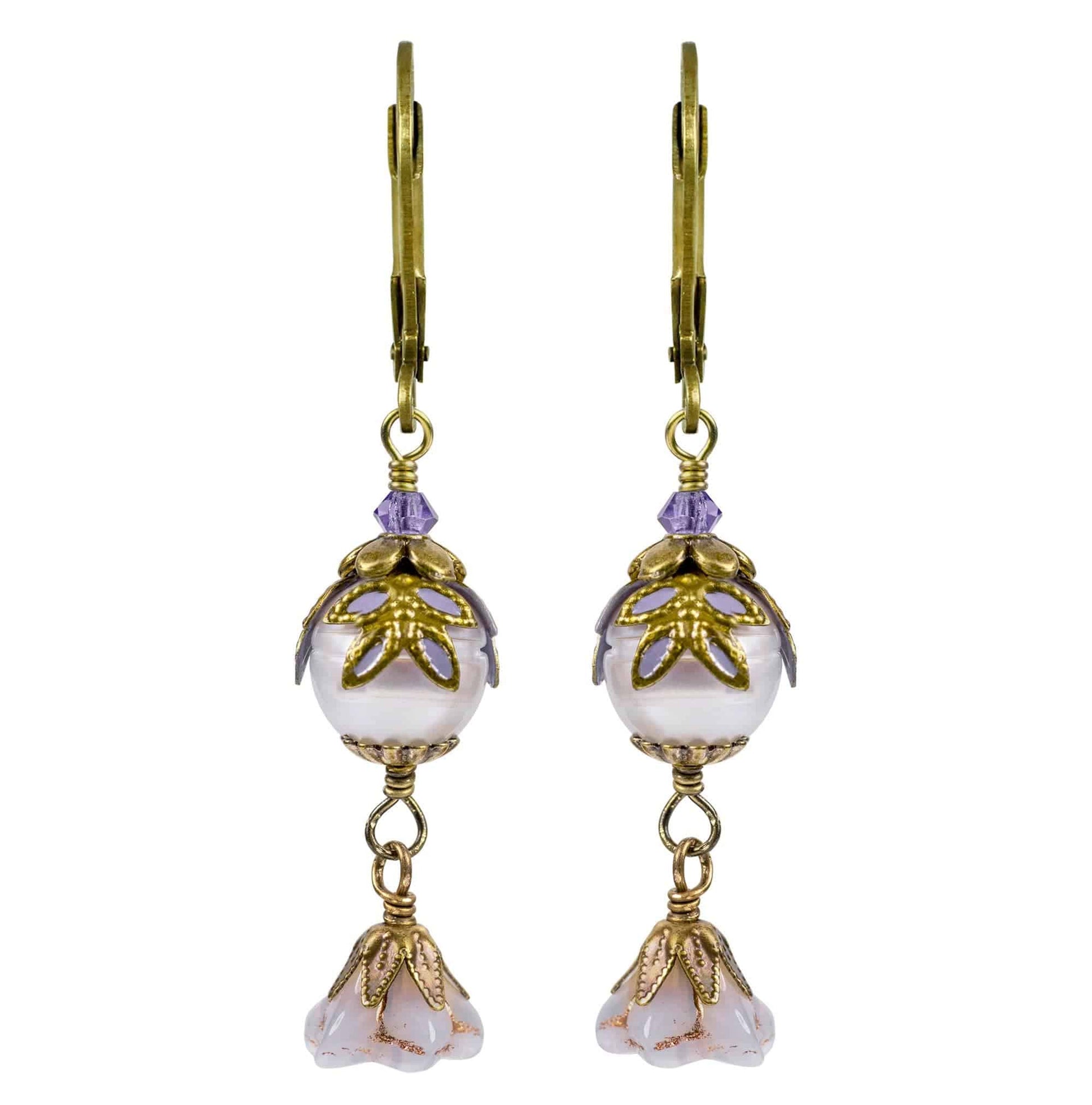 NoMonet - Fairyland: Pearl & Flower Crystal Hand-Painted Drop Earrings: Gold And Turquoise - PMA Store at the Portland Museum of Art, Maine