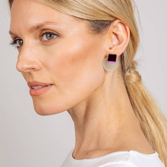 Pamela Coromoto - Glare Mini Earrings: Sky and Anthracite Mirror