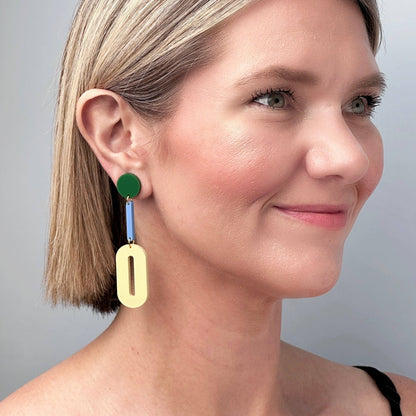 Combinist Goods - Oval Drop Earrings: Blue | Mango | Pink