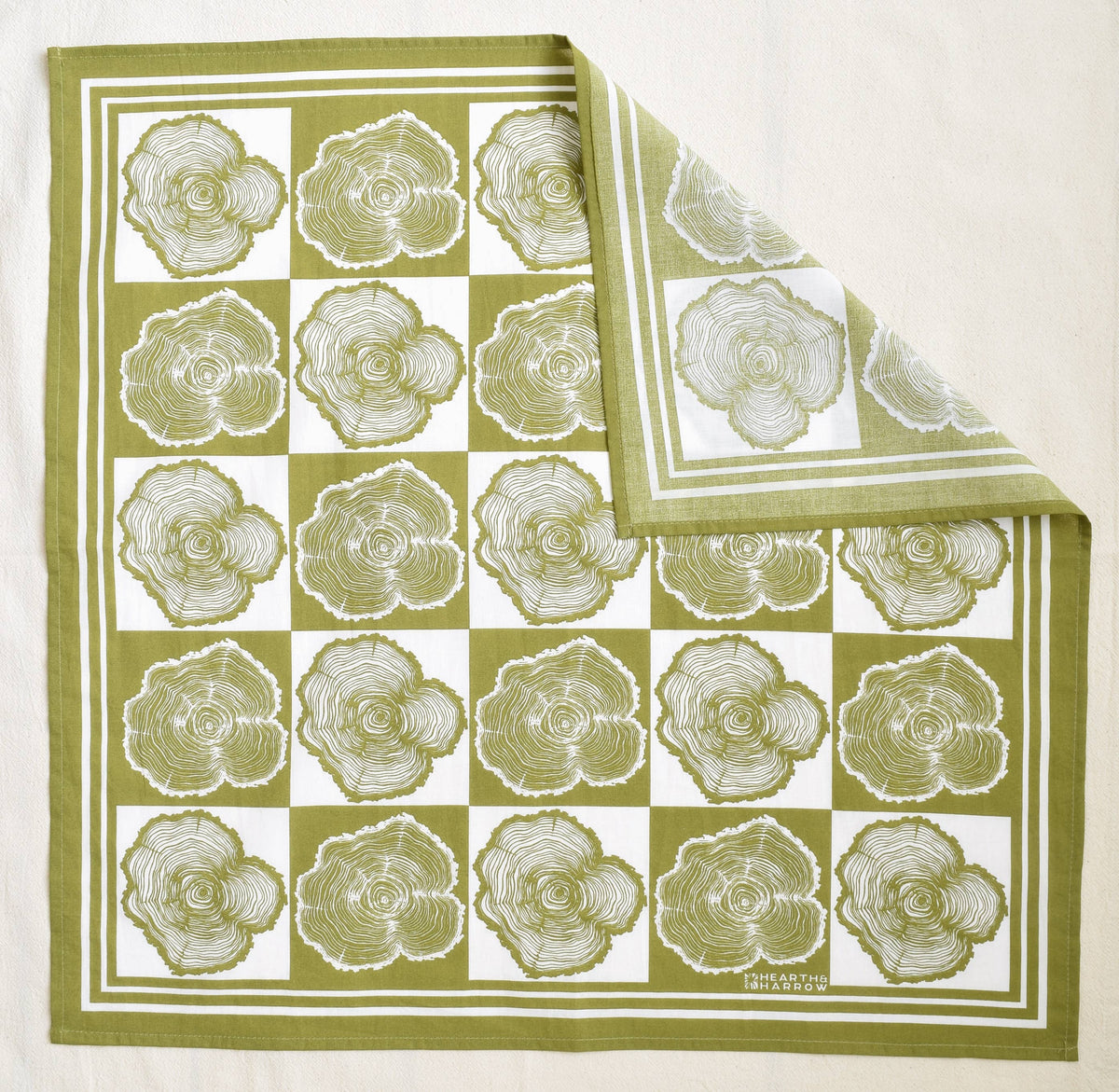 Hearth and Harrow - Tree Ring Bandana - 100% Cotton - Olive Green Print