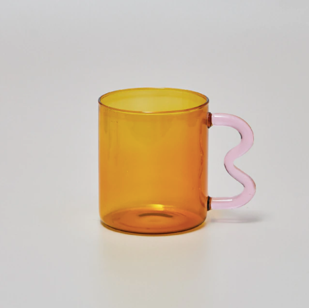 IVORE.GROUP (We cover All Import duty) - Colorful Ear Glass Mug: Pink with Brown Handle - PMA Store at the Portland Museum of Art, Maine