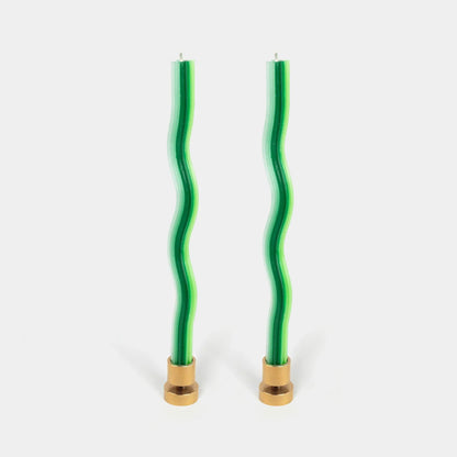 Wiggle Candles - Triple Green (2 Pack) - 11" Vibrant Tapers - PMA Store at the Portland Museum of Art, Maine