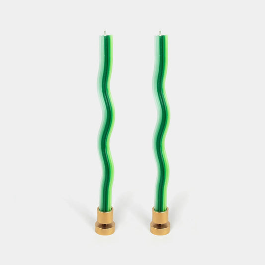 Wiggle Candles - Triple Green (2 Pack) - 11" Vibrant Tapers - PMA Store at the Portland Museum of Art, Maine