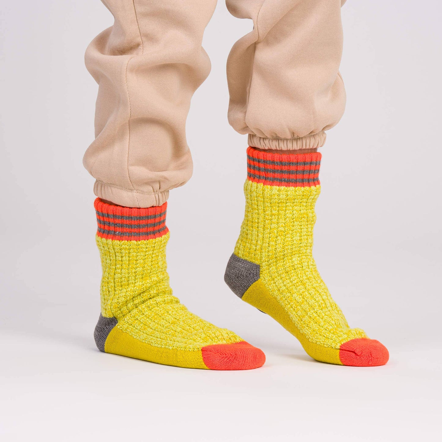 Varsity Knit House Socks: Golden Olive / L/XL - W 9.5-12.5<br>M 8-11