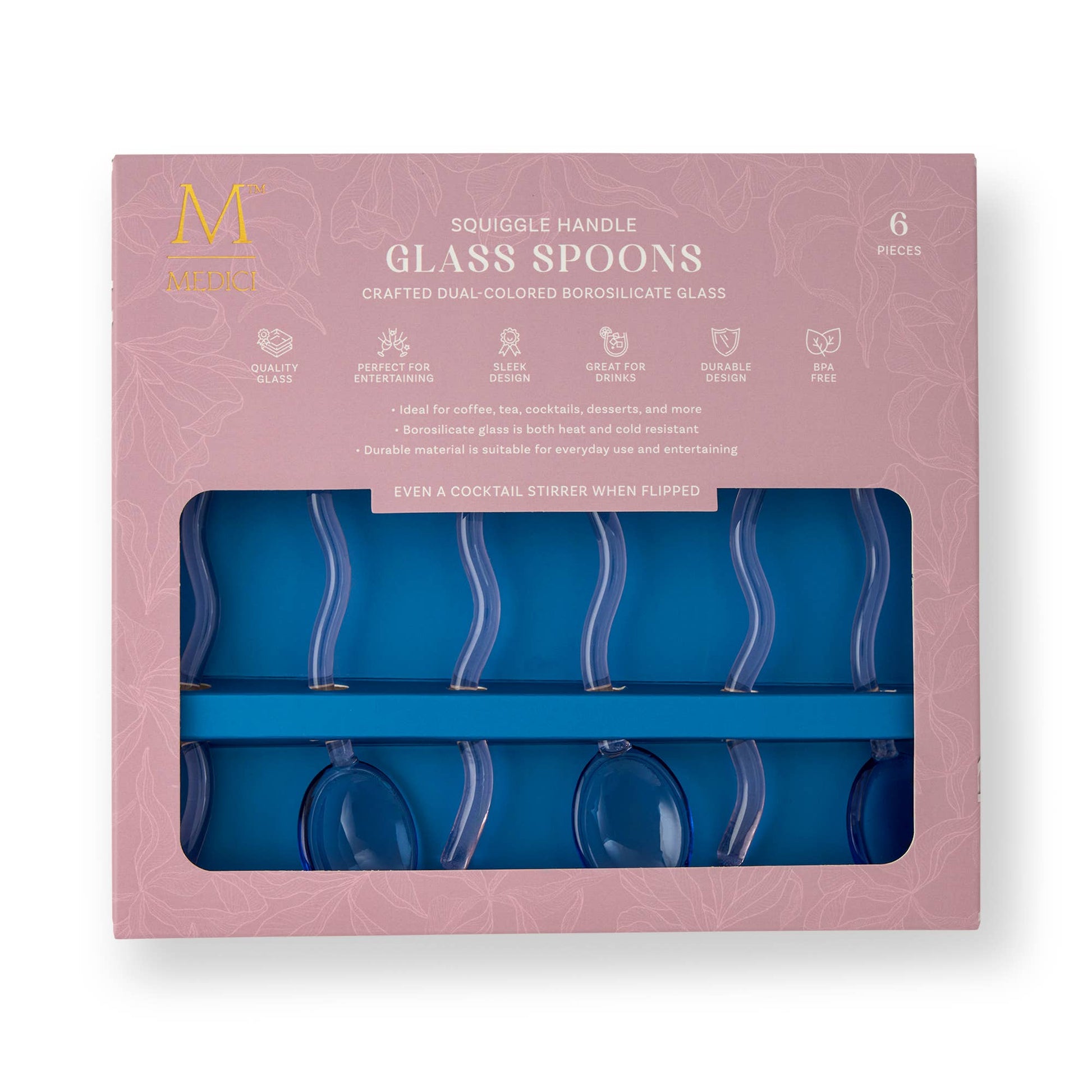 6pk Squiggle Handle Glass Spoons - Blue/Pink - PMA Store at the Portland Museum of Art, Maine