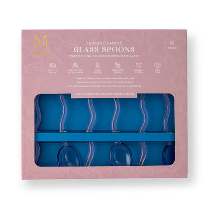 6pk Squiggle Handle Glass Spoons - Blue/Pink - PMA Store at the Portland Museum of Art, Maine
