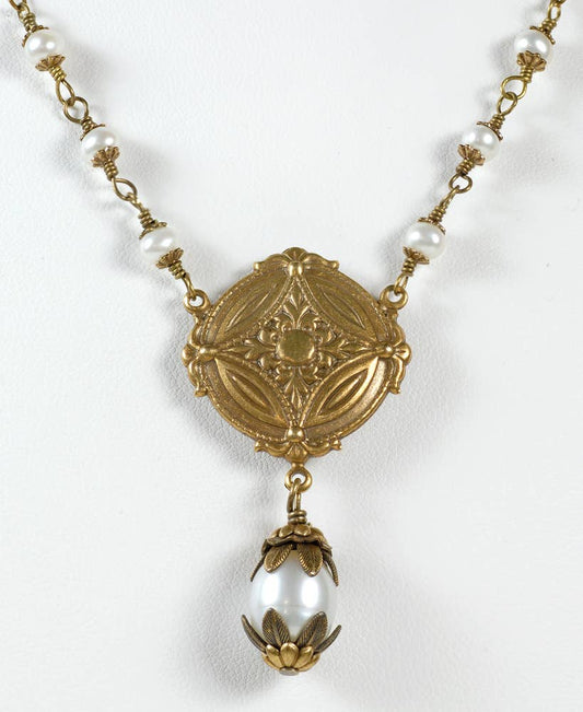 NoMonet - Vintage Brass Necklace - Pearl Faberge Necklace - PMA Store at the Portland Museum of Art, Maine