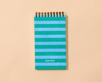 And Here We Are - Letterpress Small Spiral Notebook (Lined)—Blue/Green Stripe