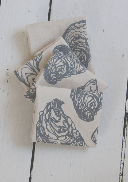 Hearth and Harrow - Set of 4 Organic Cotton Oyster Napkins - Oysters - Nautical: Grey - PMA Store at the Portland Museum of Art, Maine