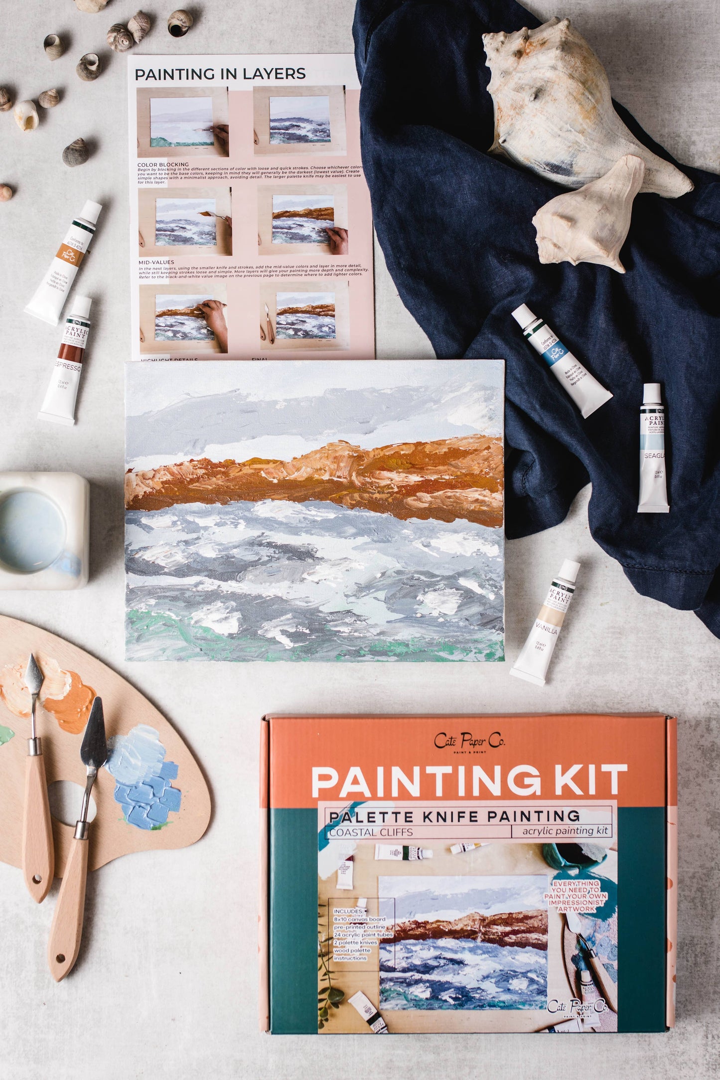 Cate Paper Co. - Coastal Cliffs palette knife painting kit - PMA Store at the Portland Museum of Art, Maine