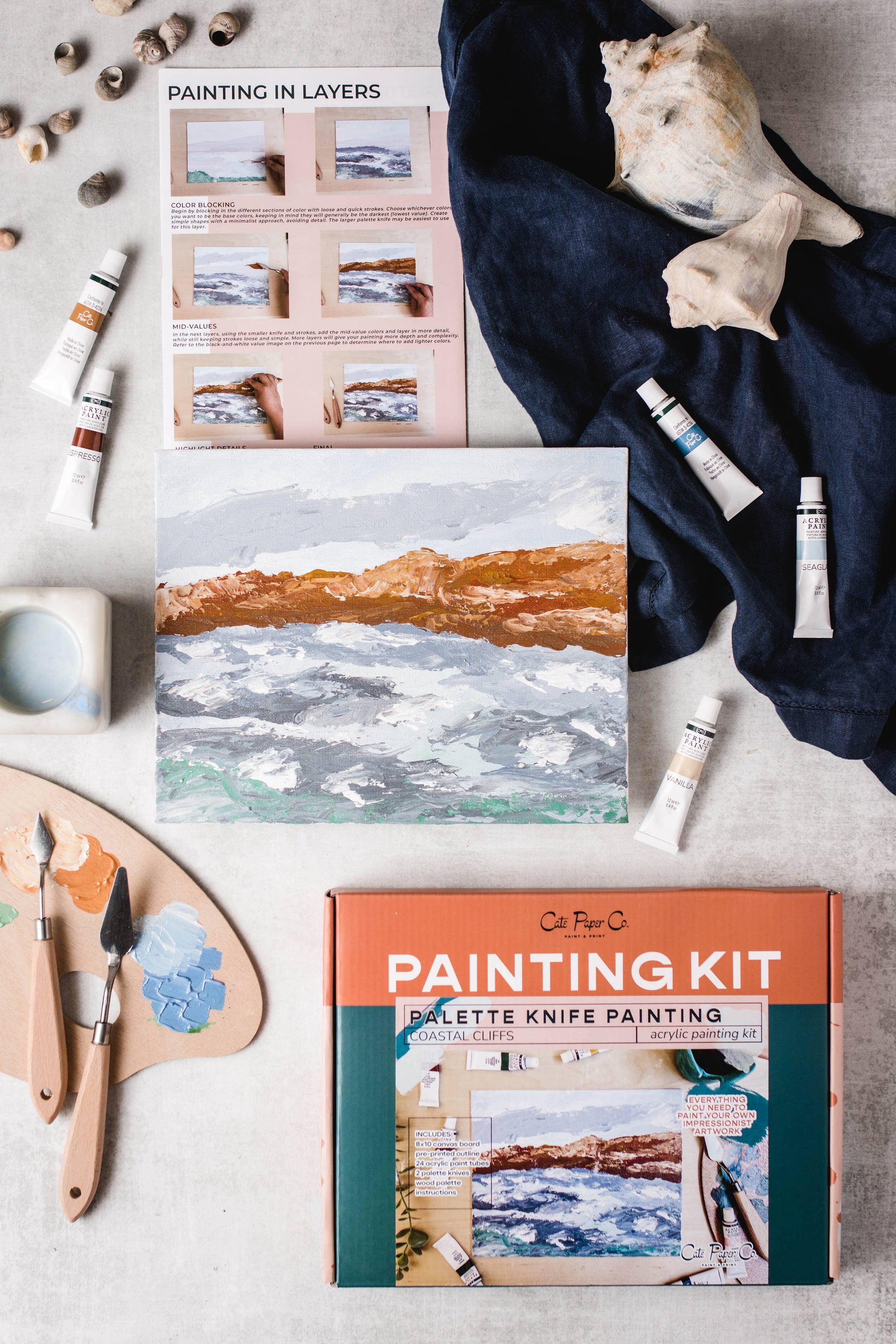 Cate Paper Co. - Coastal Cliffs palette knife painting kit - PMA Store at the Portland Museum of Art, Maine