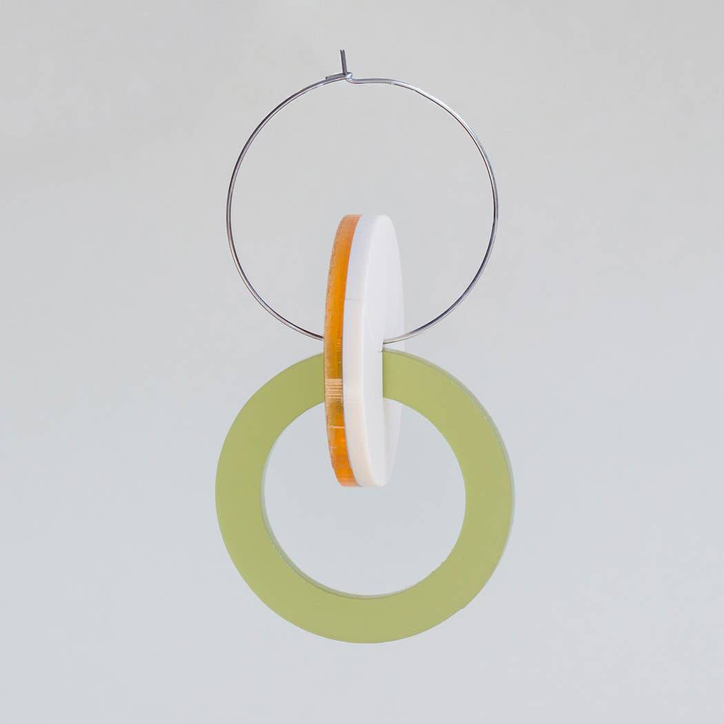 Primario Earrings - Reversible: Gold Mirror and Beige, translucent Olive - PMA Store at the Portland Museum of Art, Maine