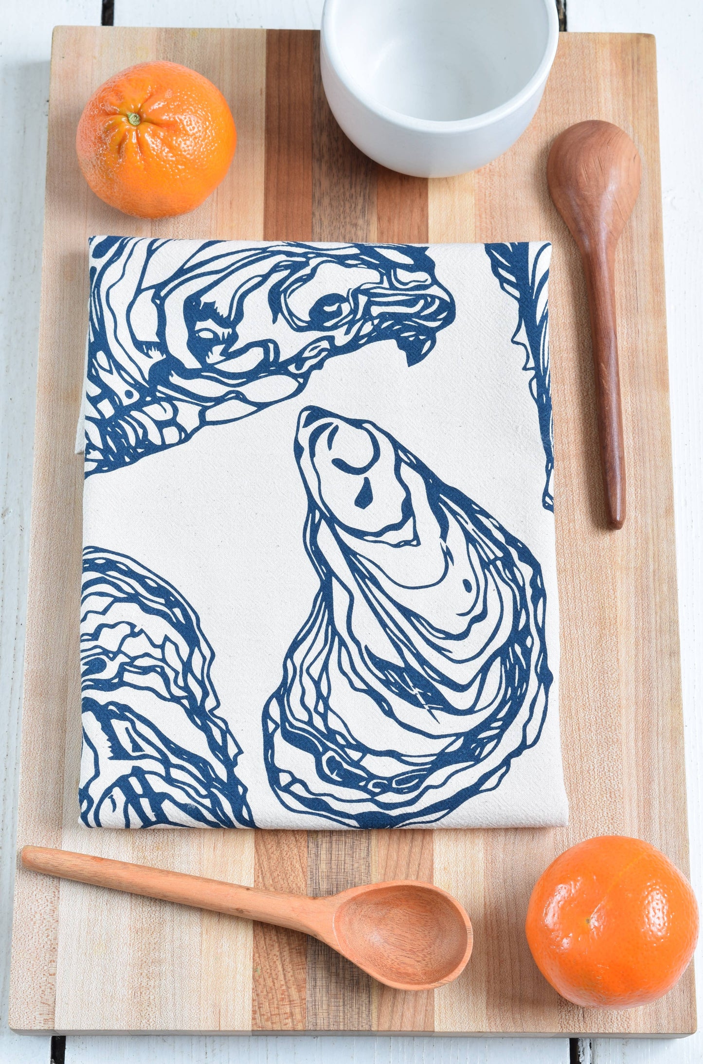 Hearth and Harrow - Oyster Tea Towel in Navy Blue - Organic Cotton - Sea Shell - PMA Store at the Portland Museum of Art, Maine