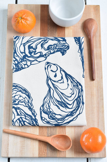 Hearth and Harrow - Oyster Tea Towel in Navy Blue - Organic Cotton - Sea Shell - PMA Store at the Portland Museum of Art, Maine