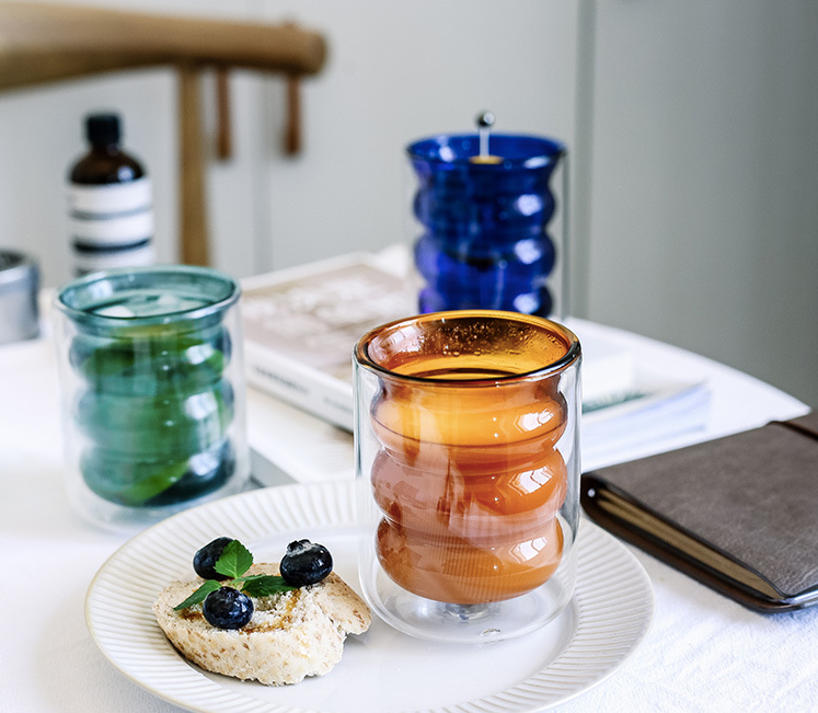 Colored Double Layer Glass Cup: Blue - PMA Store at the Portland Museum of Art, Maine