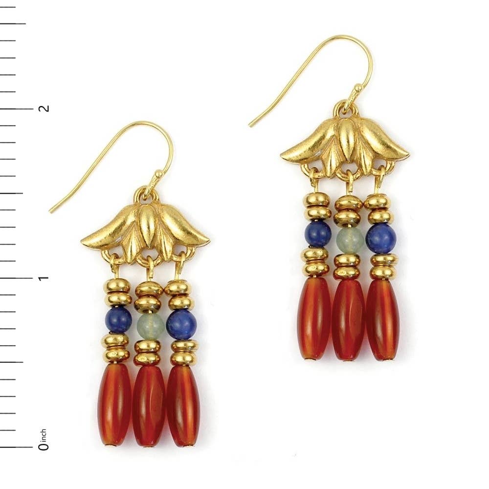 Lotus Triple Drop Gemstone Earrings - Egyptian Inspired - PMA Store at the Portland Museum of Art, Maine