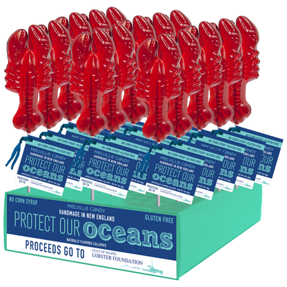 Melville Candy Company - "Gulf of Maine Lobster Foundation" Lobster Lollipops: 24 / Display Stand - PMA Store at the Portland Museum of Art, Maine
