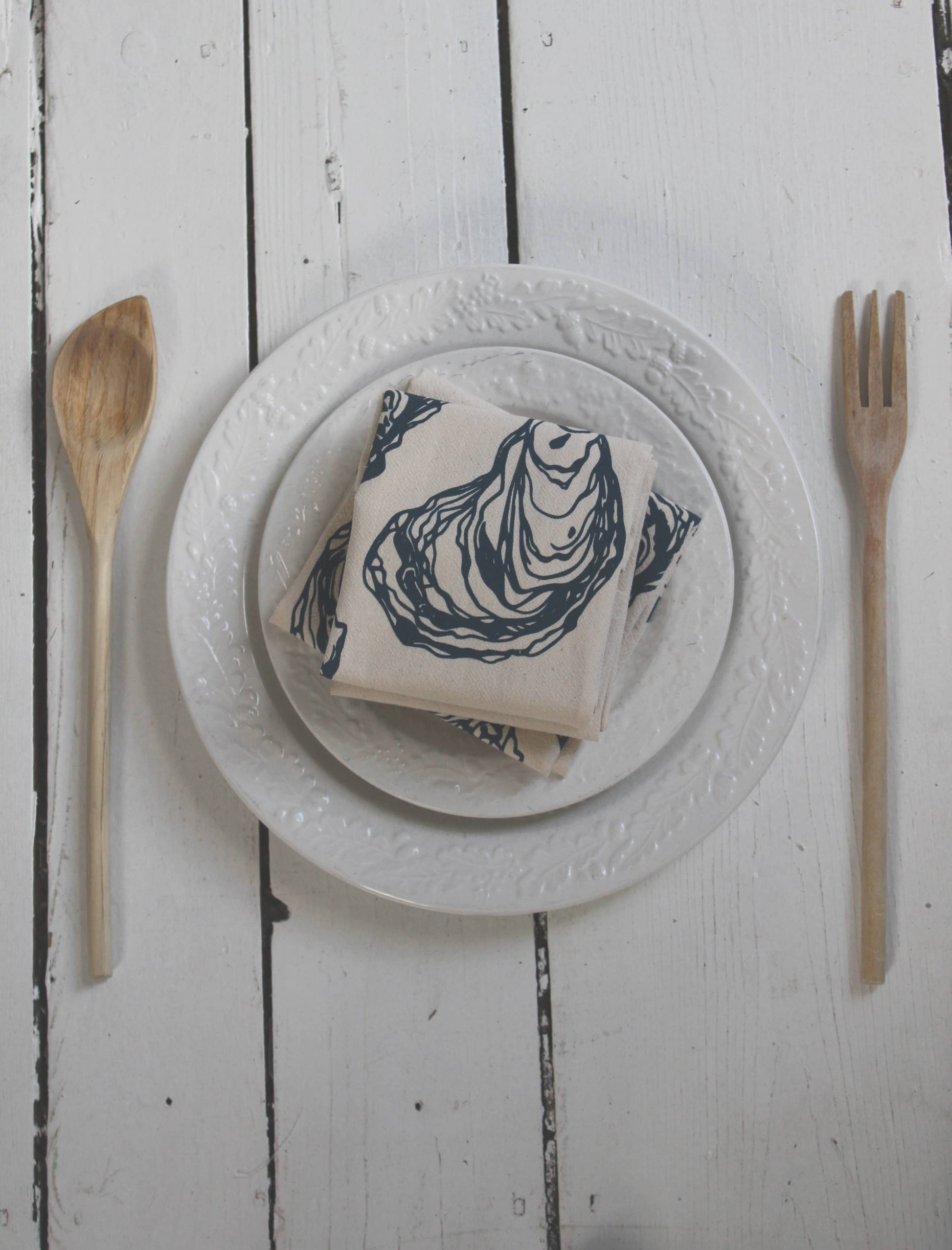 Hearth and Harrow - Set of 4 Organic Cotton Oyster Napkins - Oysters - Nautical: Grey - PMA Store at the Portland Museum of Art, Maine