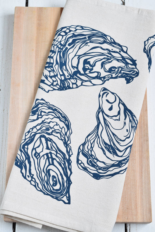 Hearth and Harrow - Oyster Tea Towel in Navy Blue - Organic Cotton - Sea Shell - PMA Store at the Portland Museum of Art, Maine