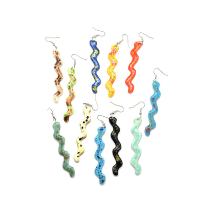 Dunitz & Company - Ceramic Squiggle Dangle Earrings - Curly Worm Shape