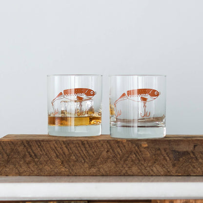 Vital Industries - Fishing Lure Rocks Glasses: Assorted - PMA Store at the Portland Museum of Art, Maine