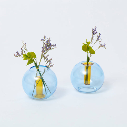 Block Design US - Mini Bubble Glass Vase: Blue and Yellow