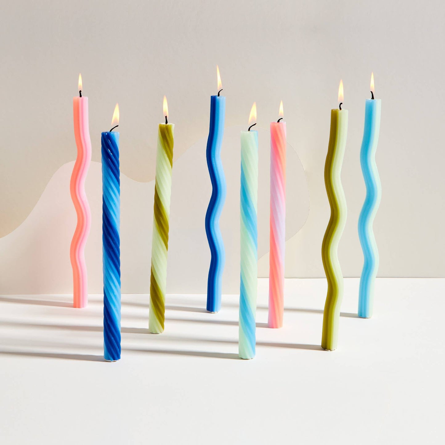 54 Celsius - Wiggle Candles - Blue (2 Pack) - 11" Vibrant Taper Candles - PMA Store at the Portland Museum of Art, Maine