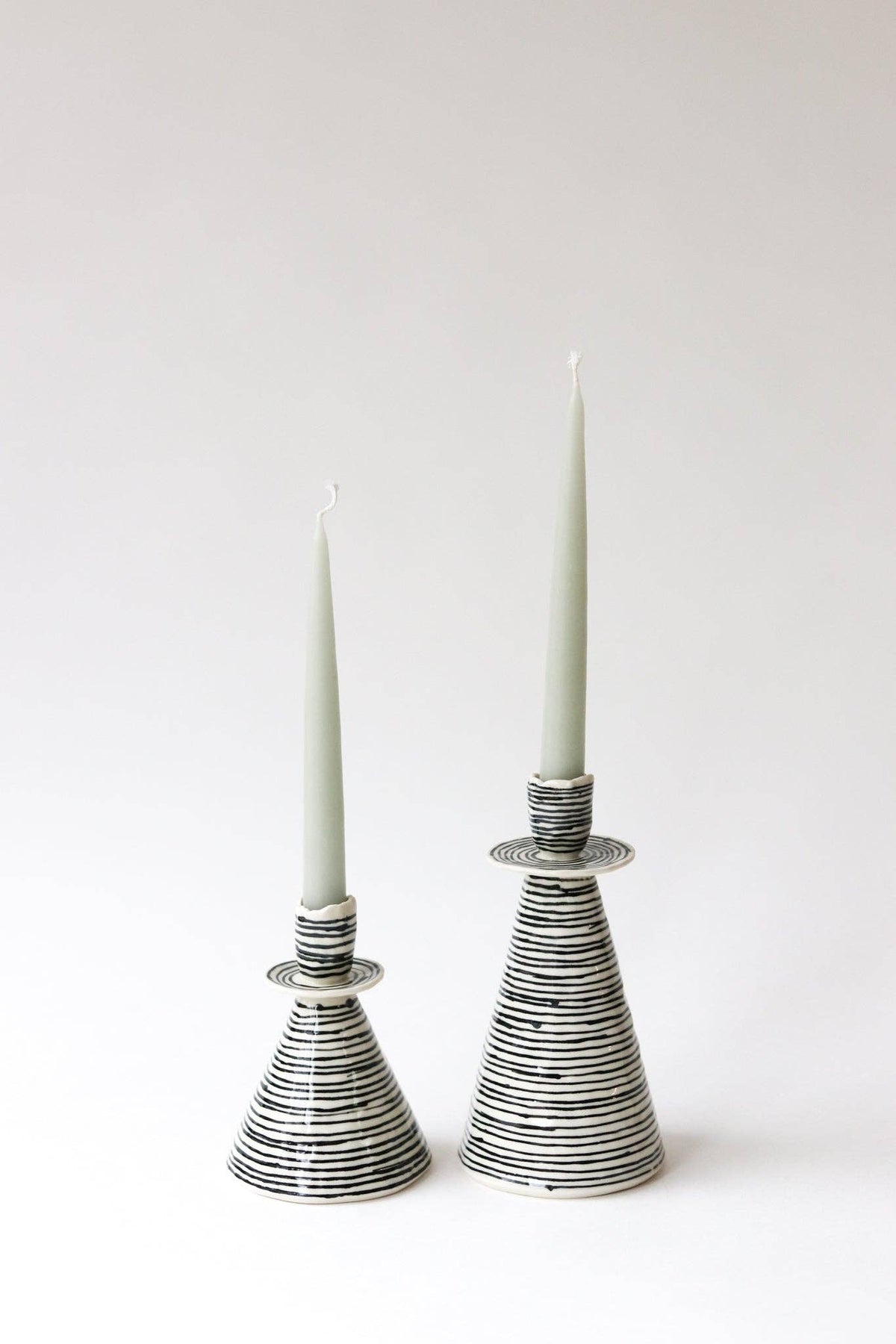 Elizabeth Benotti Ceramics - Everyday Pinched Candlestick Holder: Striped / Tall - PMA Store at the Portland Museum of Art, Maine