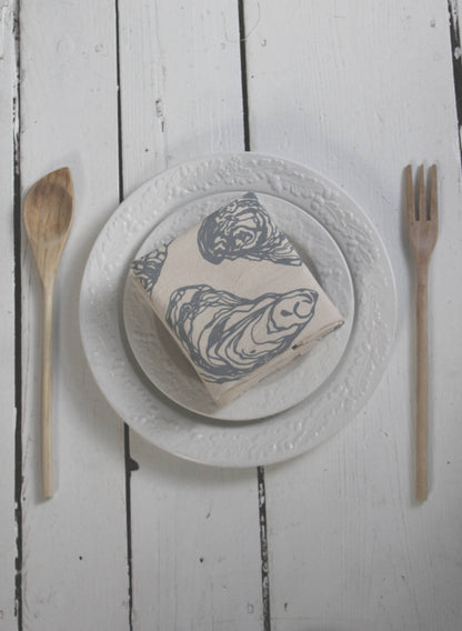 Hearth and Harrow - Set of 4 Organic Cotton Oyster Napkins - Oysters - Nautical: Grey - PMA Store at the Portland Museum of Art, Maine