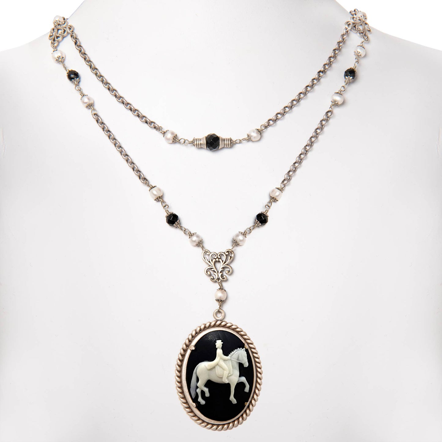 NoMonet - Dedicated Equestrian: Elegant Dressage Cameo Necklace: Antique Golden Brass - PMA Store at the Portland Museum of Art, Maine