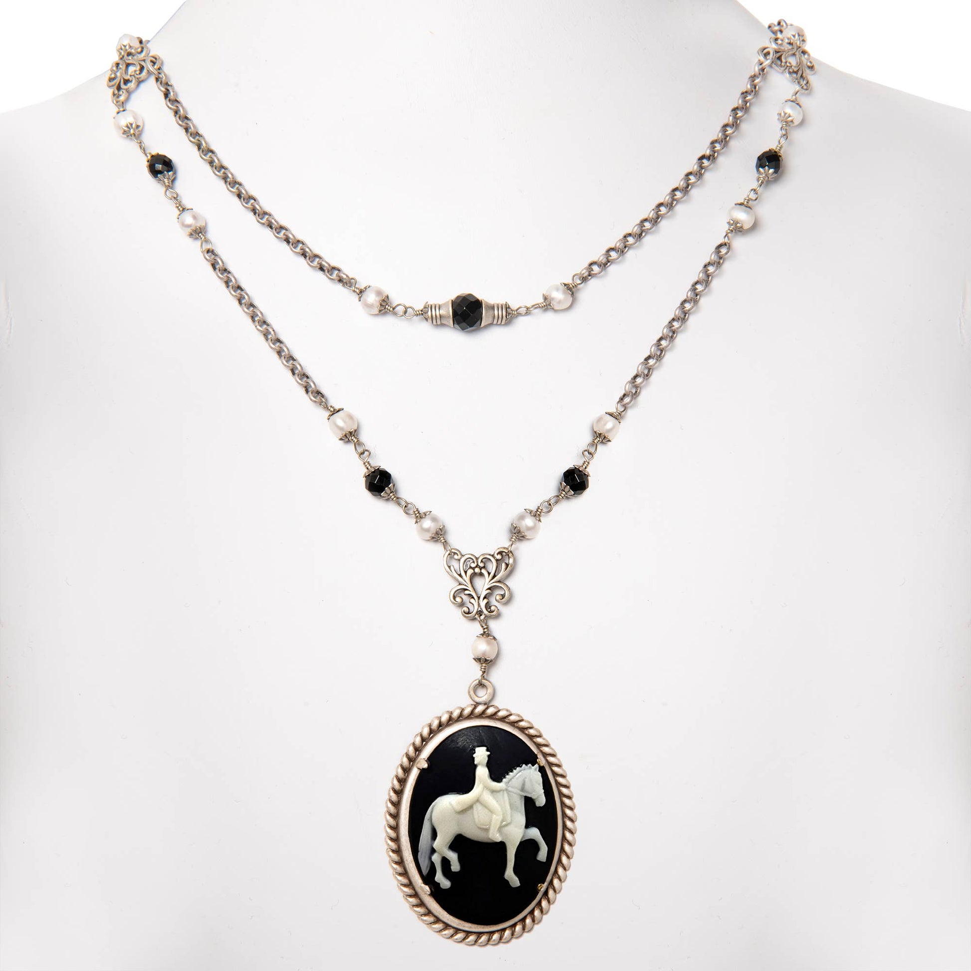 NoMonet - Dedicated Equestrian: Elegant Dressage Cameo Necklace: Antique Golden Brass - PMA Store at the Portland Museum of Art, Maine