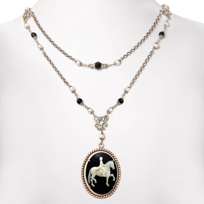 NoMonet - Dedicated Equestrian: Elegant Dressage Cameo Necklace: Antique Golden Brass - PMA Store at the Portland Museum of Art, Maine