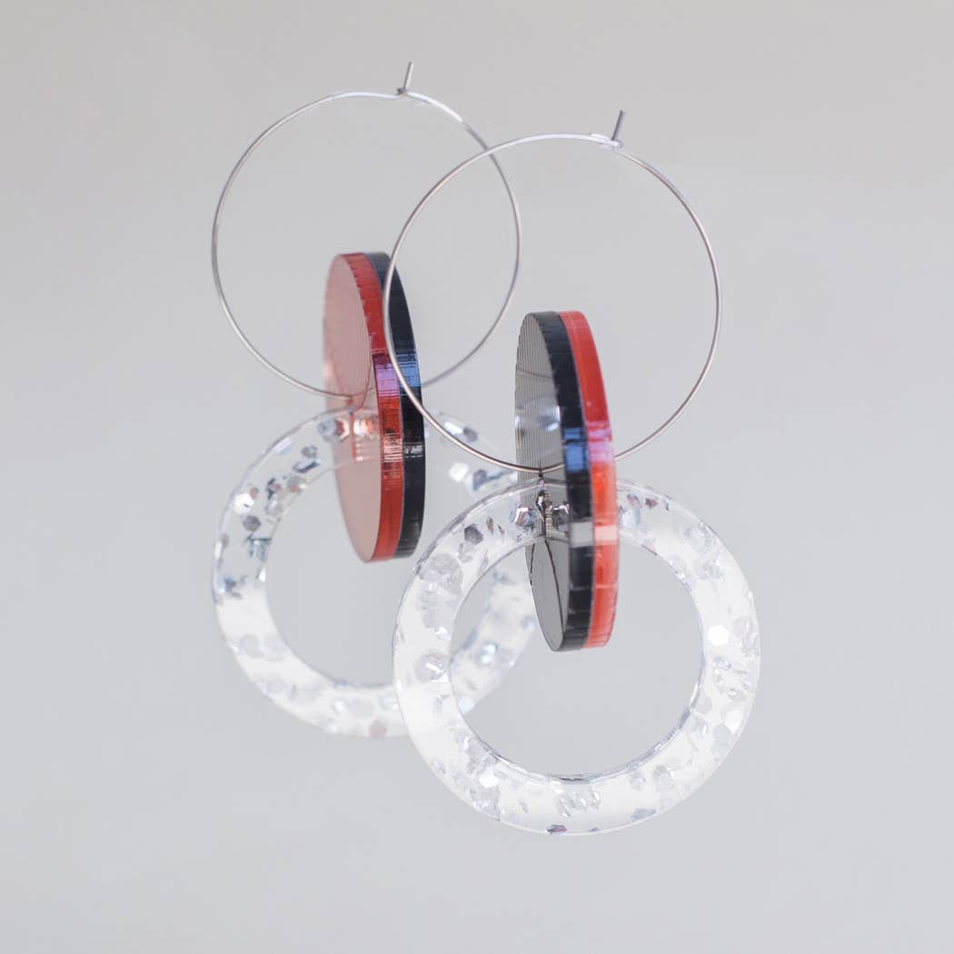 Primario Earrings - Reversible: Gold Mirror and Beige, translucent Olive - PMA Store at the Portland Museum of Art, Maine