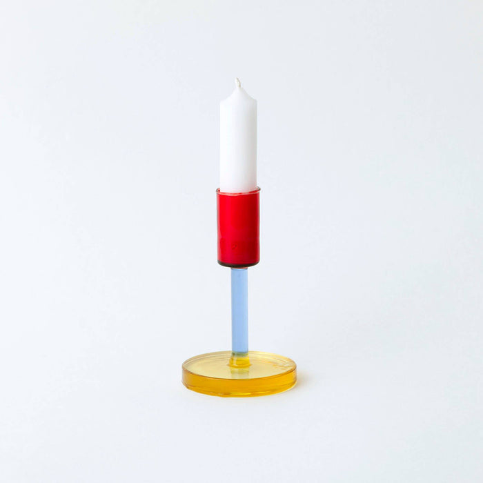 Block Design - Glass Candlestick - Medium: Green and Pink - PMA Store at the Portland Museum of Art, Maine
