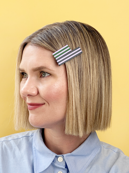 Combinist Goods - Striped Hair Clip | Large: Cornflower Blue | Green