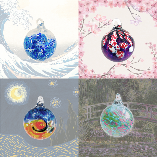Luke Adams Glass - Artist Inspired Ornaments, Inspired by Starry night & Monet: Assorted Pack