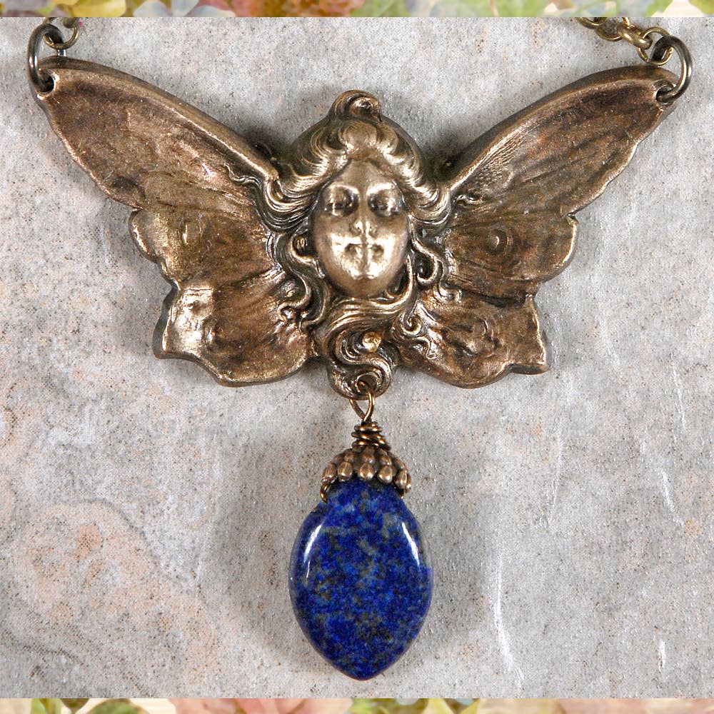 NoMonet - Vintage Brass Necklace - Butterfly Angel with Lapis - PMA Store at the Portland Museum of Art, Maine