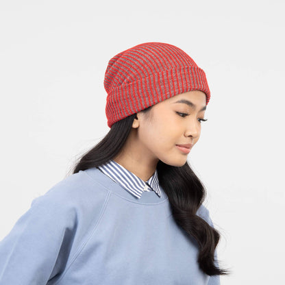 Simple Rib Knit Beanie: Red Grey - PMA Store at the Portland Museum of Art, Maine