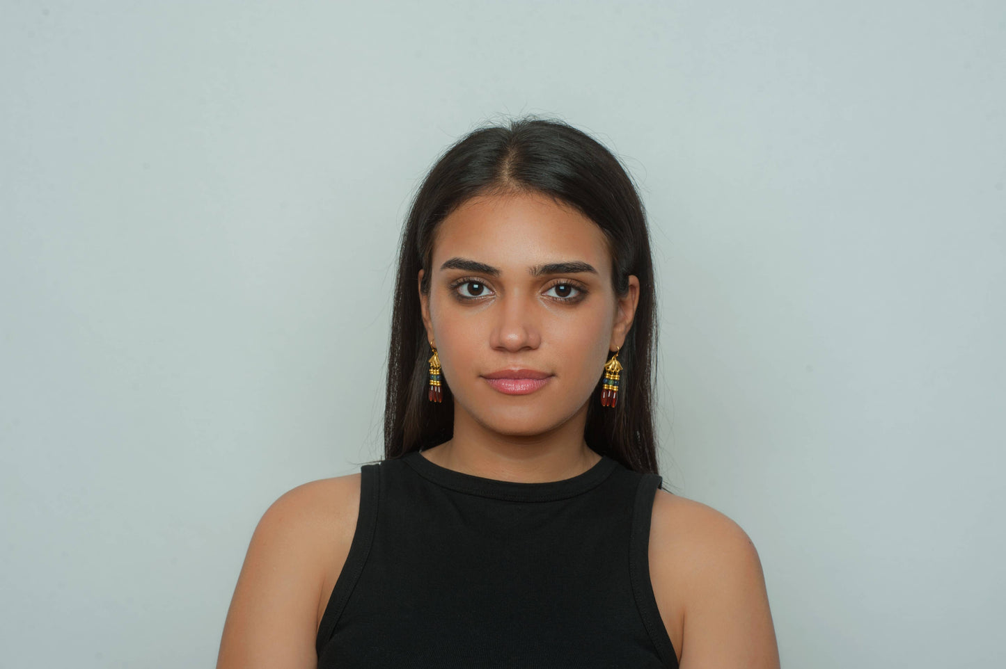 Lotus Triple Drop Gemstone Earrings - Egyptian Inspired - PMA Store at the Portland Museum of Art, Maine