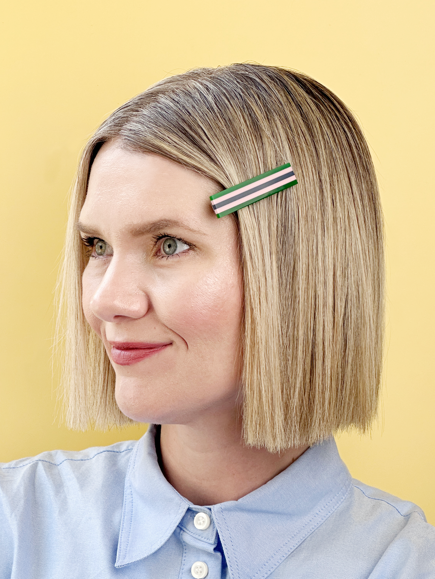 Combinist Goods - Striped Hair Clip | Large: Pastel Pink | Chartreuse